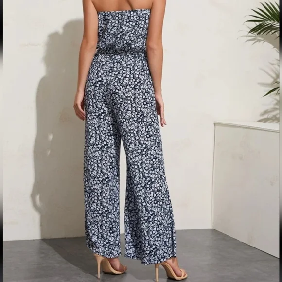 Floral wide leg strapless jumpsuit - Picture 2 of 2